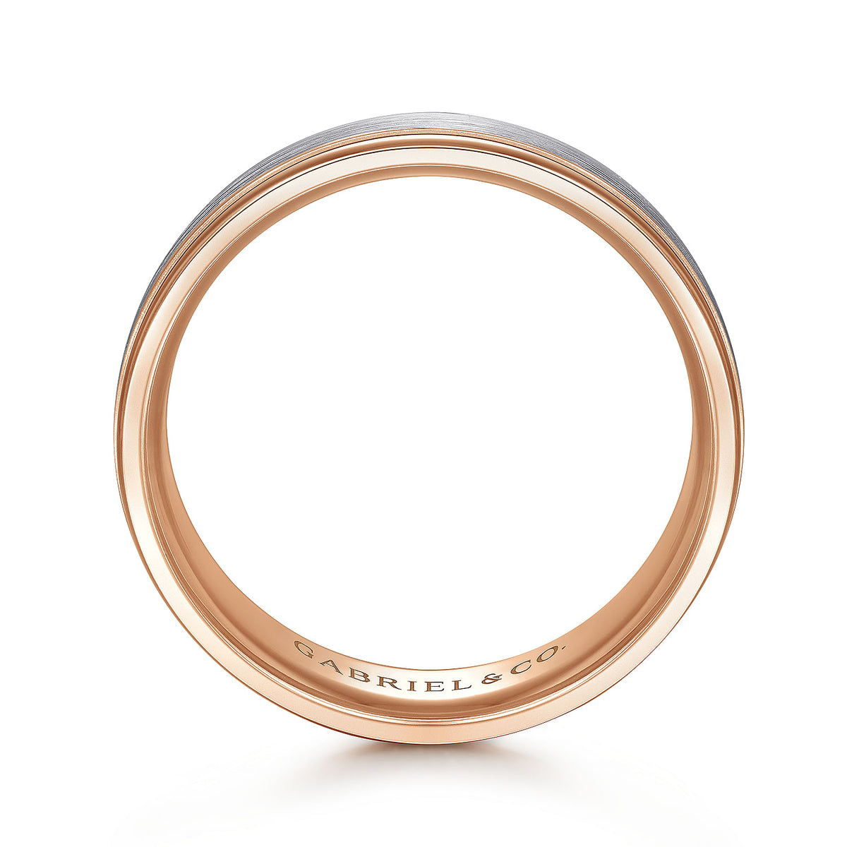 14K White-Rose Gold 7mm - Two Tone Men&#39;s Wedding Band in Satin Finish