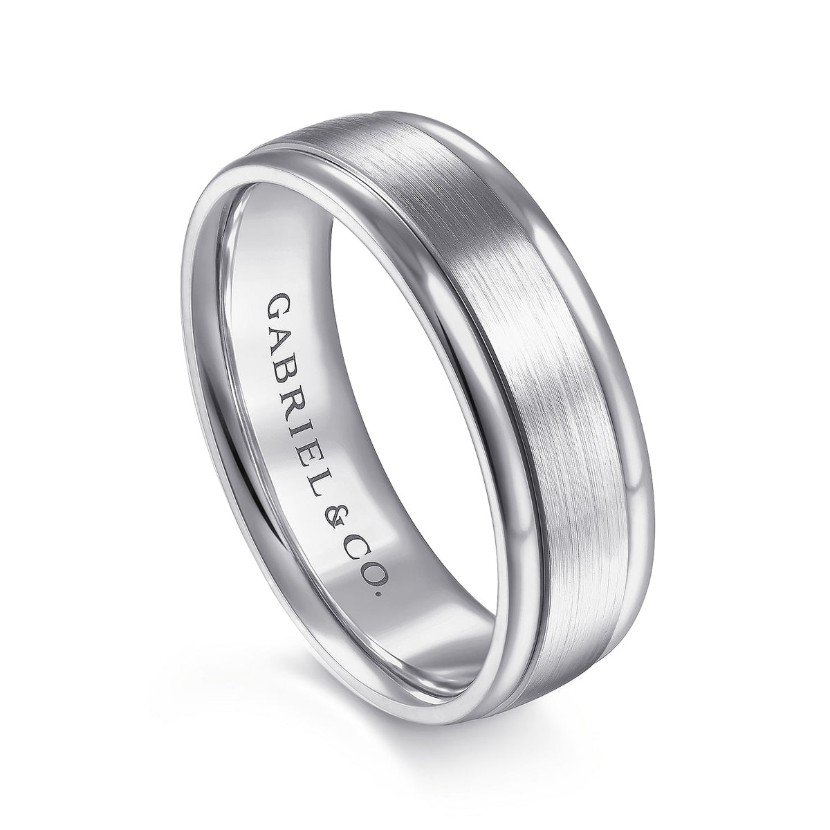 14K White Gold 7mm - Men&#39;s Wedding Band in Satin Finish