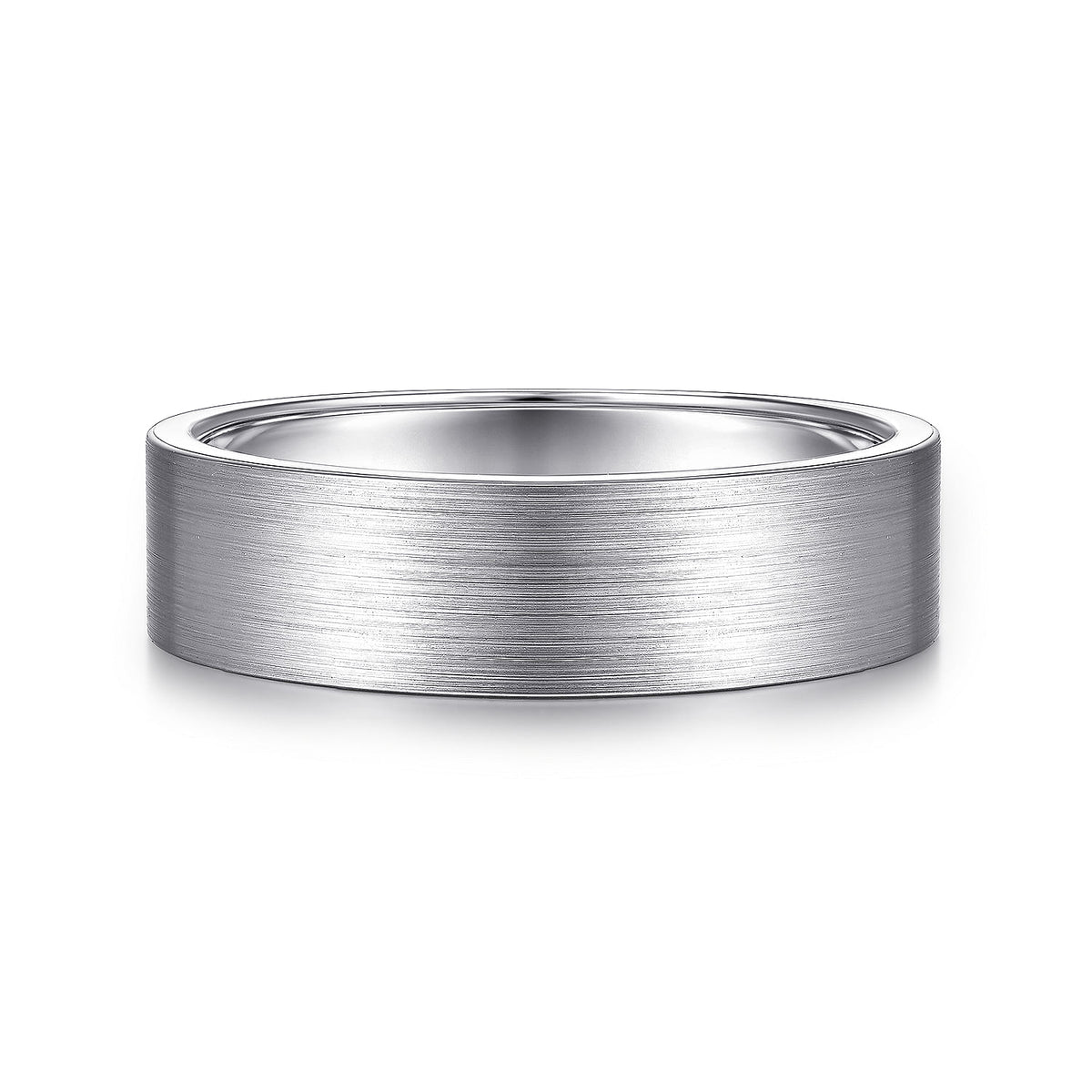 14K White Gold 6mm - Flat Men&#39;s Wedding Band in Satin Finish