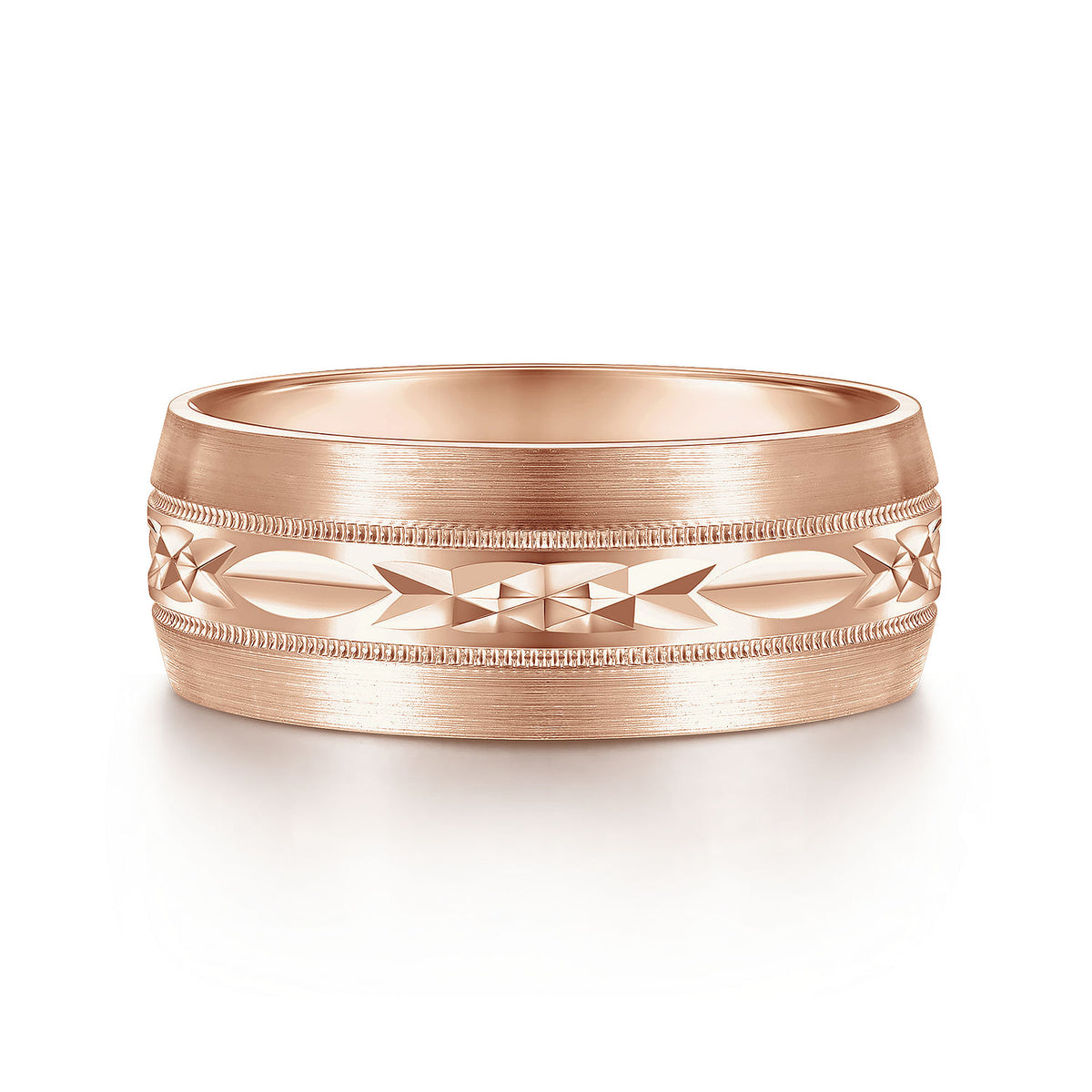 14K Rose Gold 8mm - Engraved Men&#39;s Wedding Band in Satin Finish