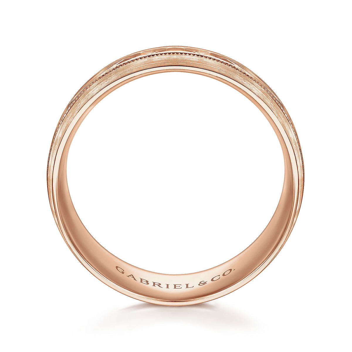 14K Rose Gold 8mm - Engraved Men&#39;s Wedding Band in Satin Finish