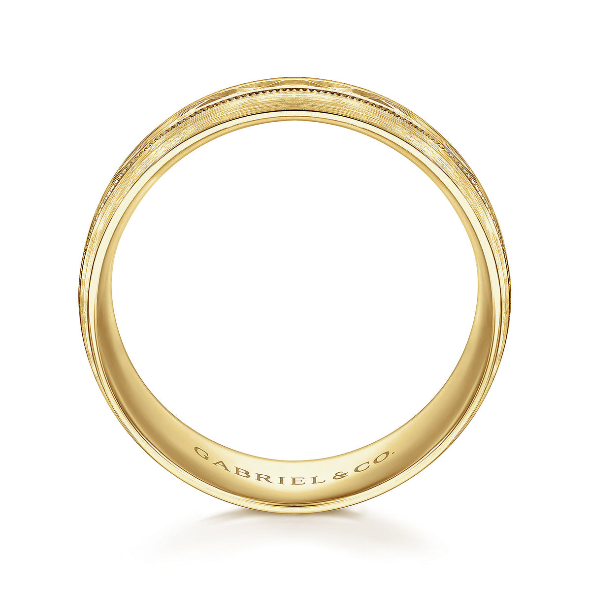 14K Yellow Gold 8mm - Engraved Men&#39;s Wedding Band in Satin Finish