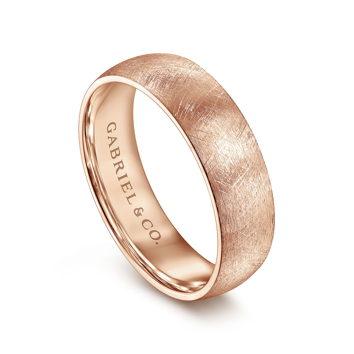 14K Rose Gold 6mm - Men&#39;s Wedding Band in Diamond Brush Finish