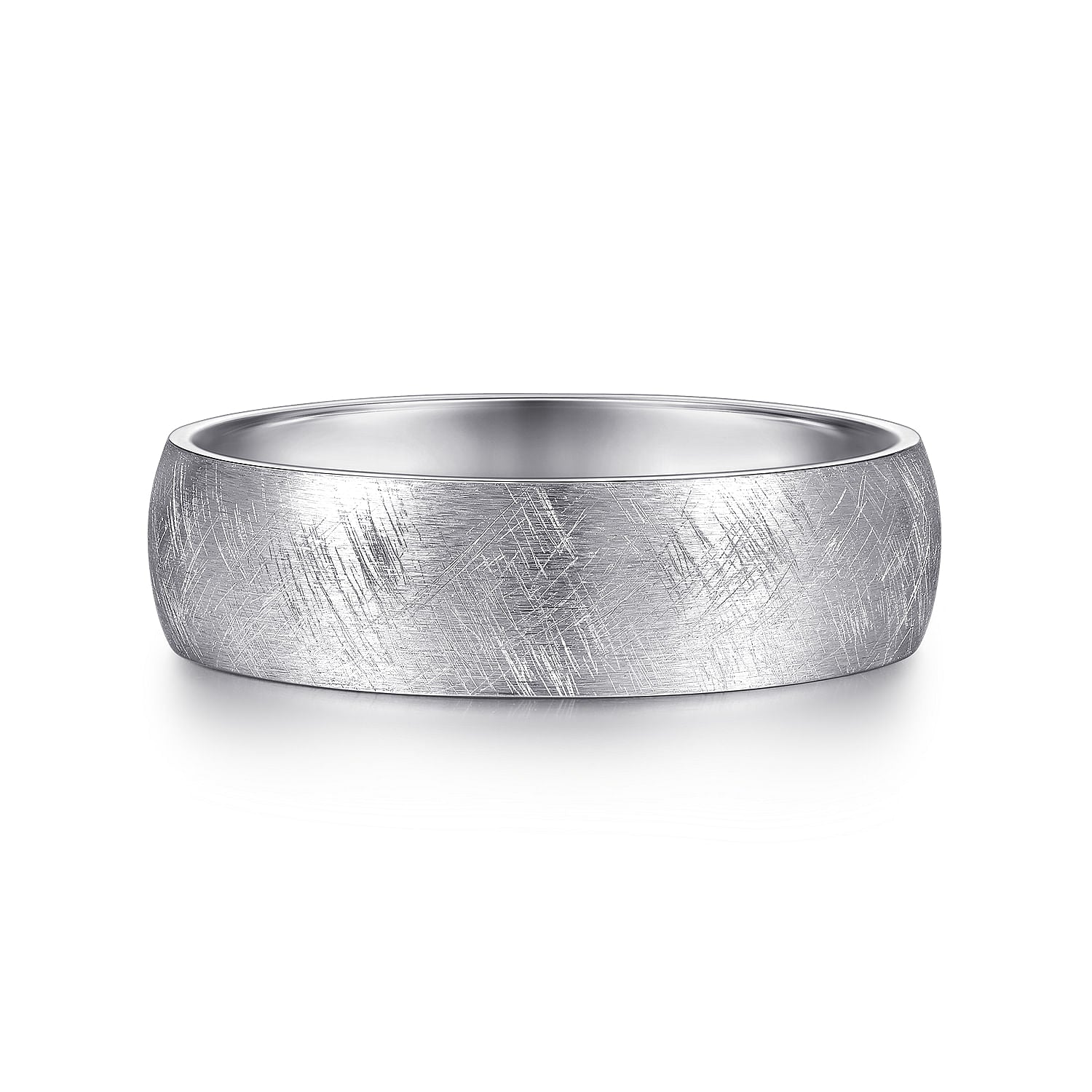 14K White Gold 6mm - Men's Wedding Band in Diamond Brush Finish