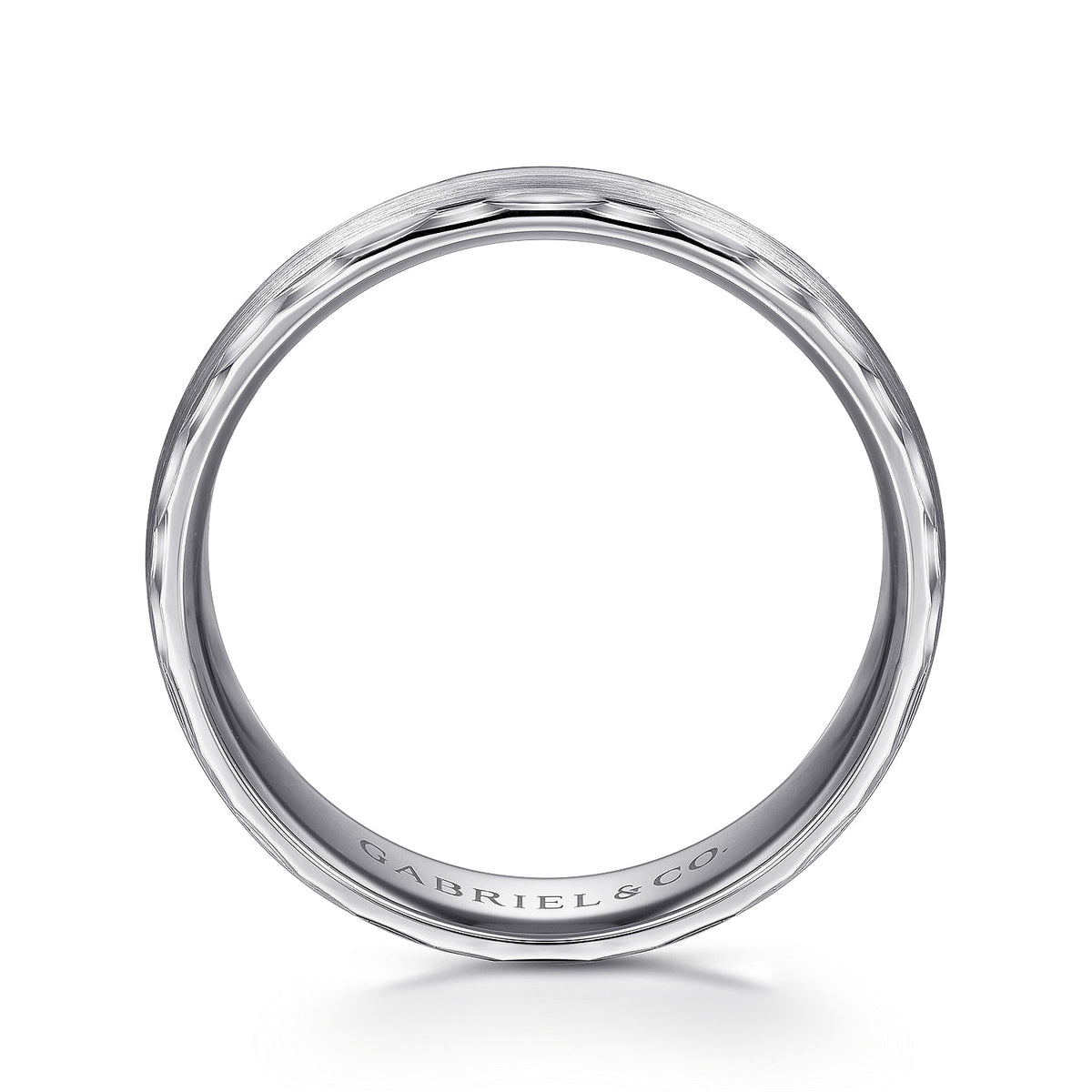 14K White Gold 6mm - Satin Finish Men&#39;s Wedding Band with Carved Edge
