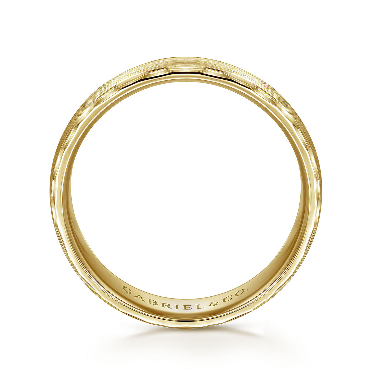 14K Yellow Gold 6mm - Satin Finish Men&#39;s Wedding Band with Carved Edge