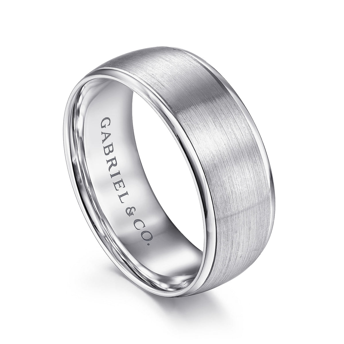 14K White Gold 8mm - Men&#39;s Wedding Band in Satin Finish
