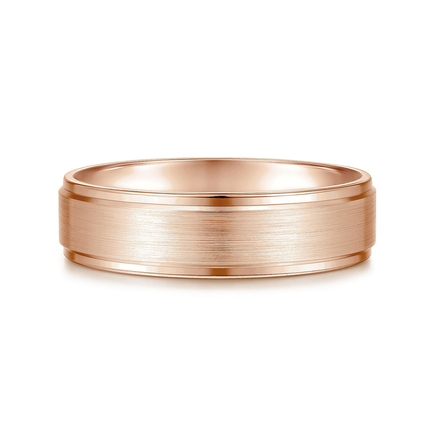 14K Rose Gold 6mm - Beveled Edge Men's Wedding Band in Satin Finish