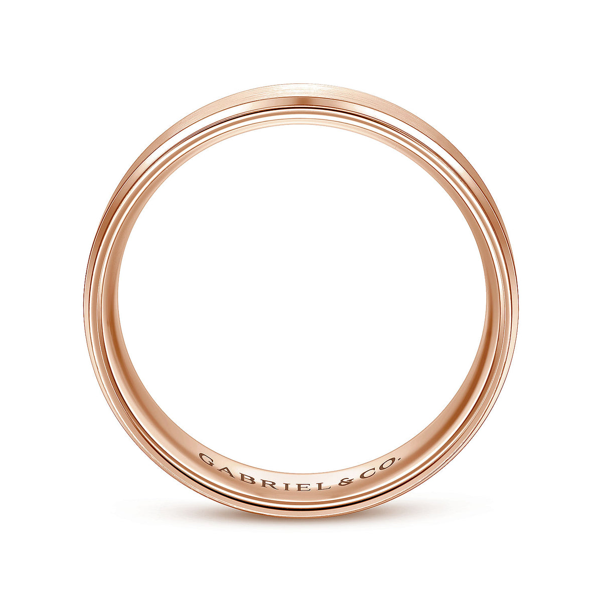 14K Rose Gold 6mm - Beveled Edge Men&#39;s Wedding Band in Satin Finish