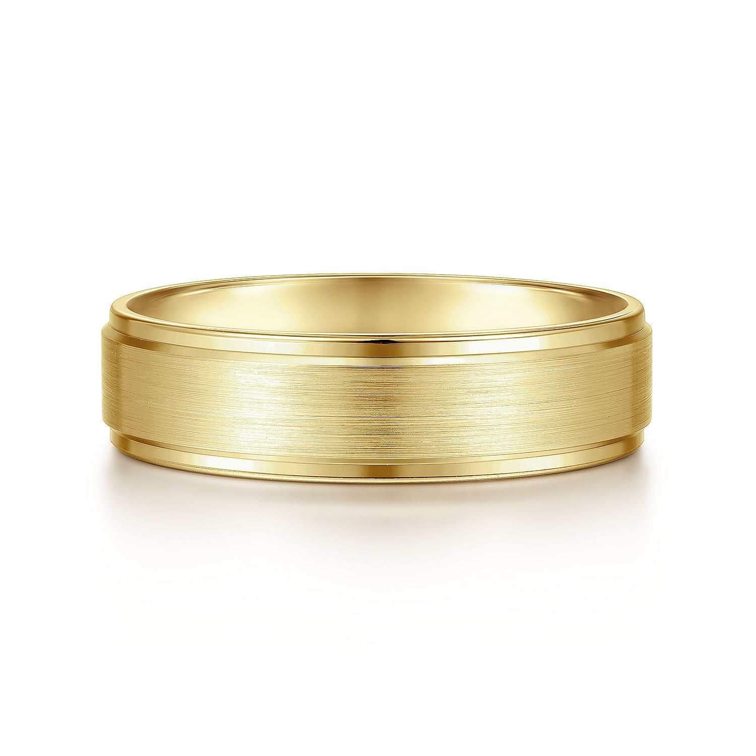 14K Yellow Gold 6mm - Beveled Edge Men's Wedding Band in Satin Finish