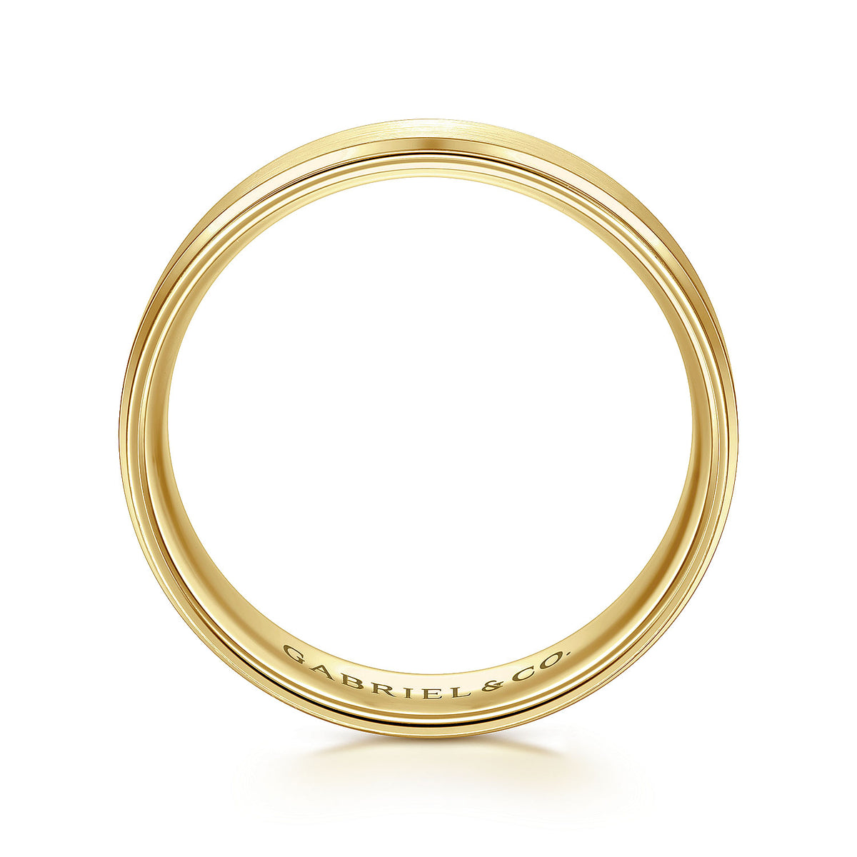 14K Yellow Gold 6mm - Beveled Edge Men&#39;s Wedding Band in Satin Finish