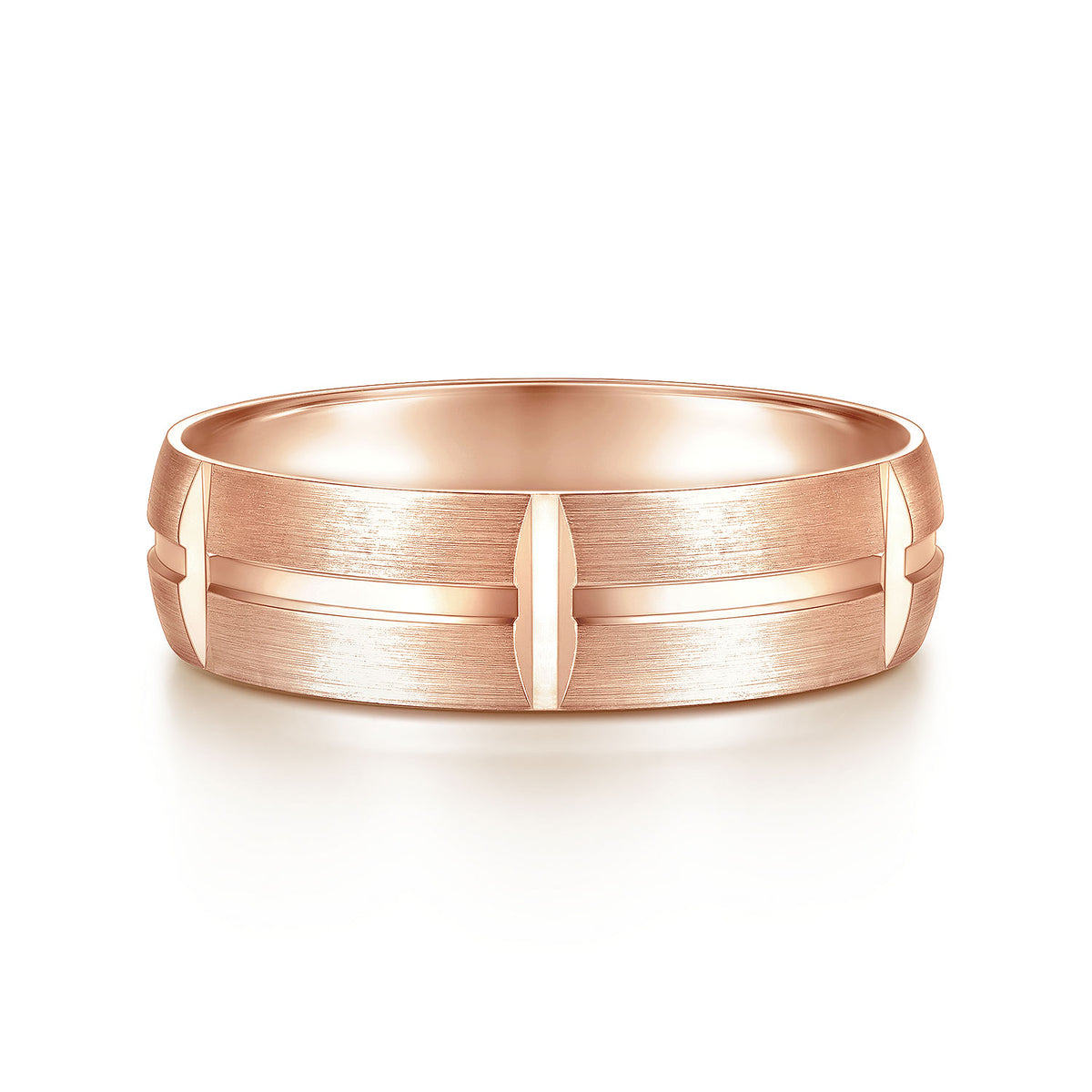 14K Rose Gold 6mm - Carved Station Men&#39;s Wedding Band in Satin Finish