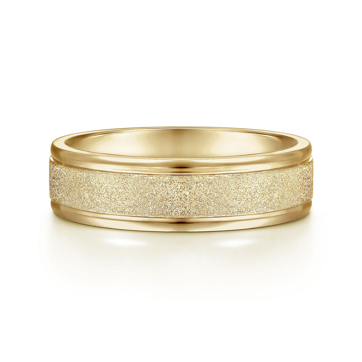 14K Yellow Gold 6mm - Men&#39;s Wedding Band in Sand Blast Finish
