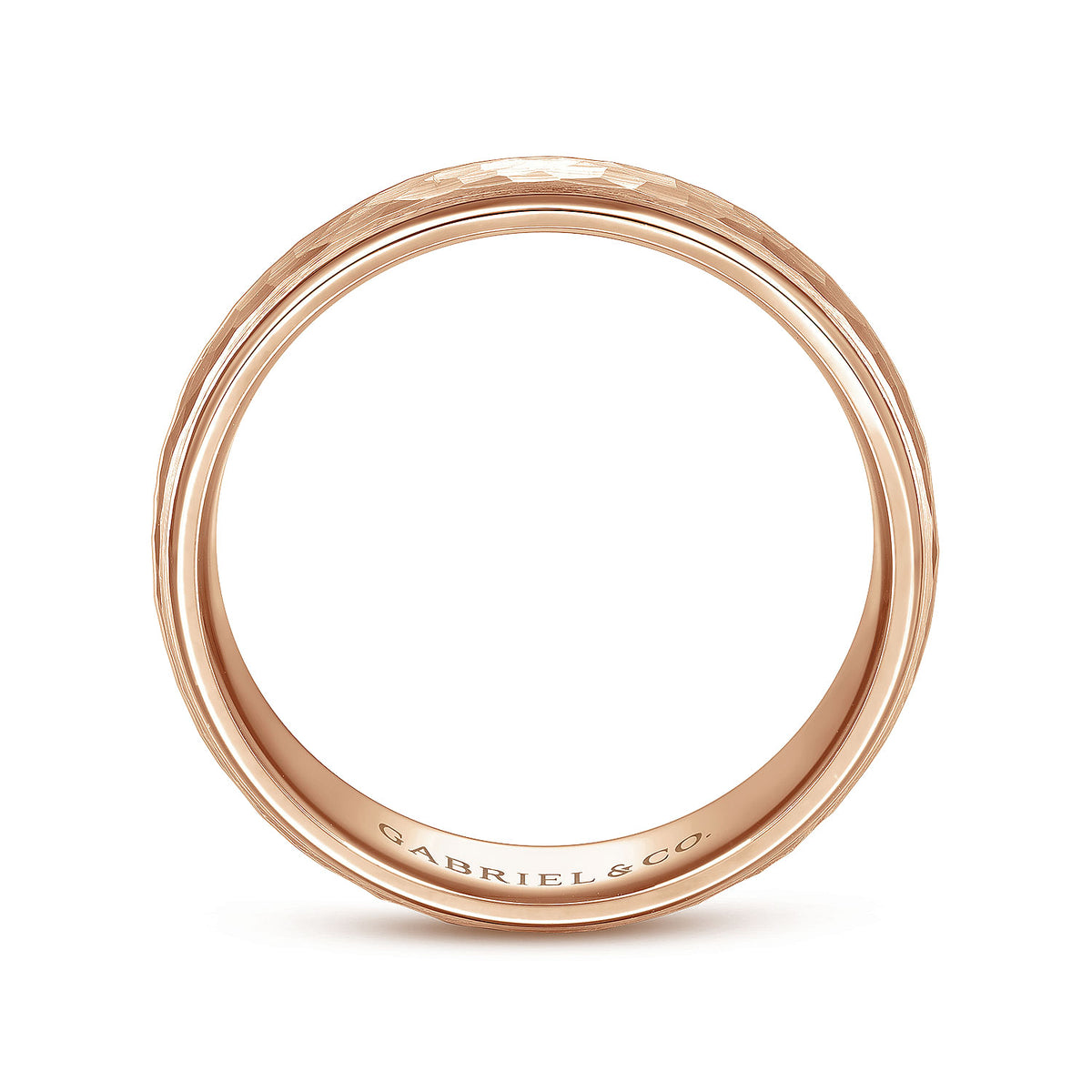 14K Rose Gold 6mm - Hammered Finish Men&#39;s Wedding Band