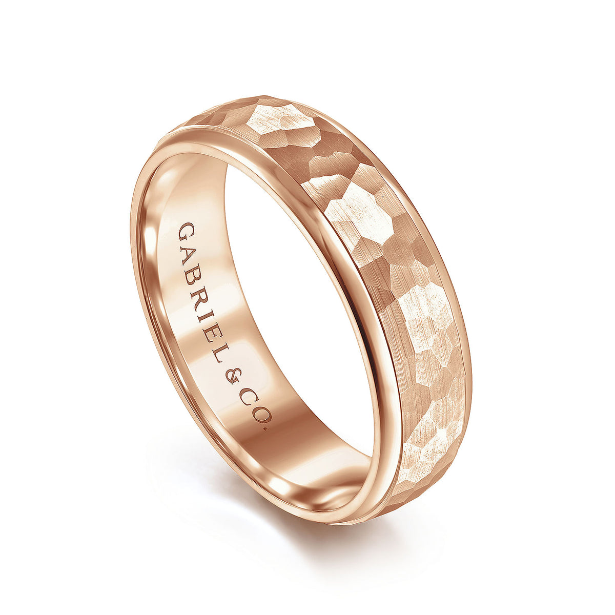 14K Rose Gold 6mm - Hammered Finish Men&#39;s Wedding Band