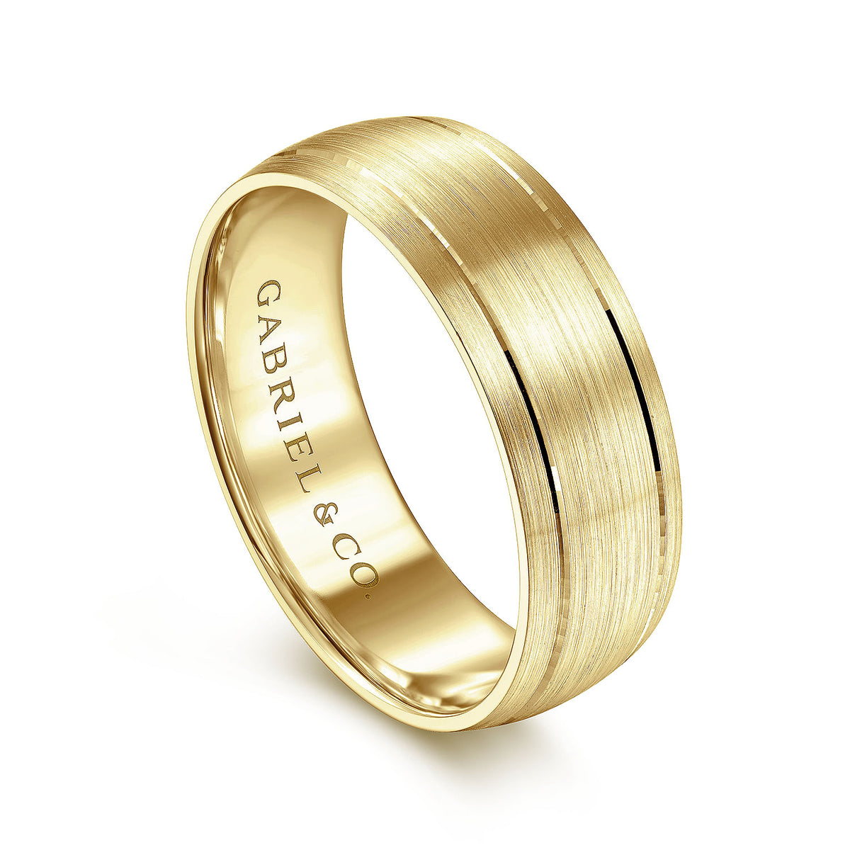 14K Yellow Gold 7mm - Men&#39;s Wedding Band in Satin Finish