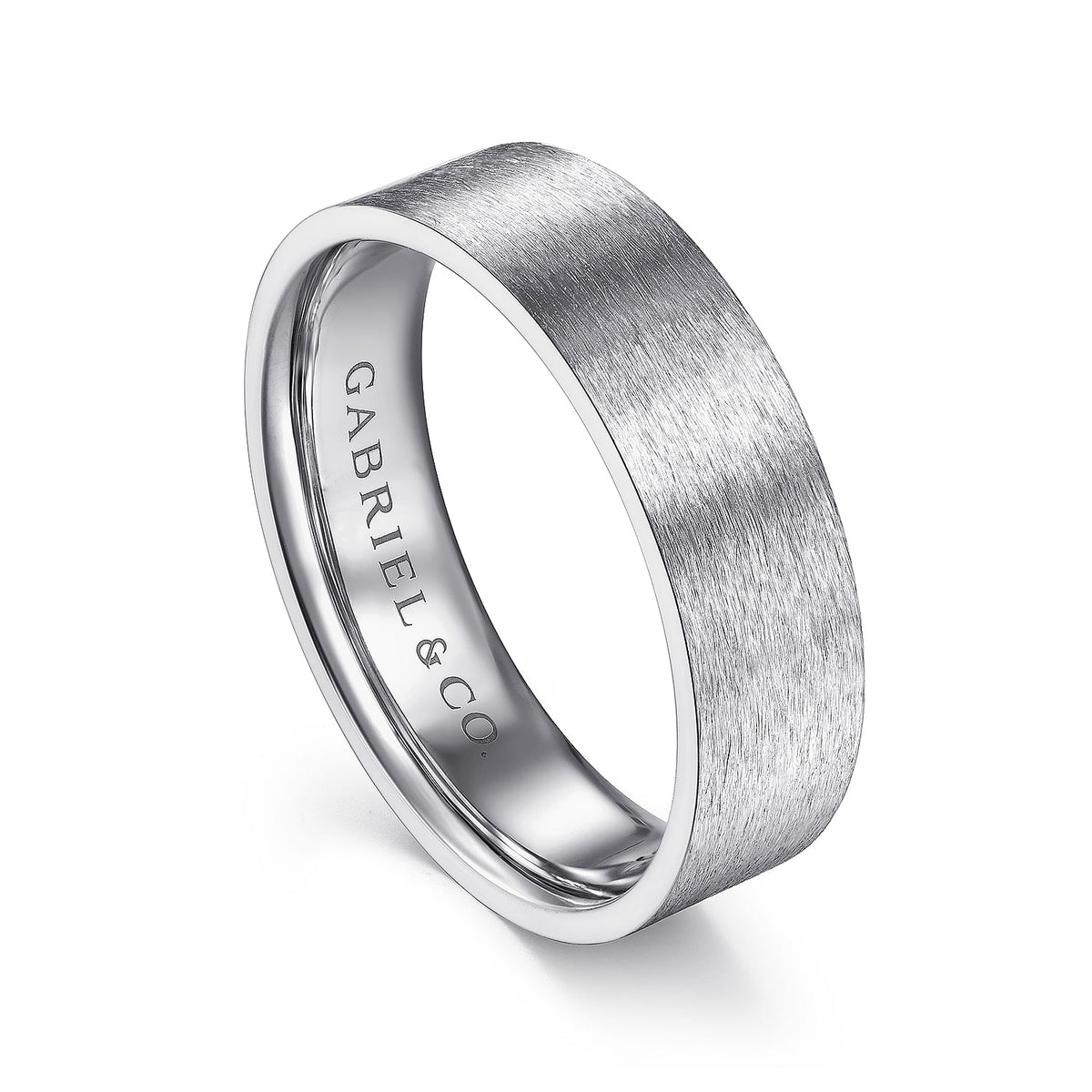 14K White Gold 6mm - Men&#39;s Wedding Band in Horizontal Brush Finish