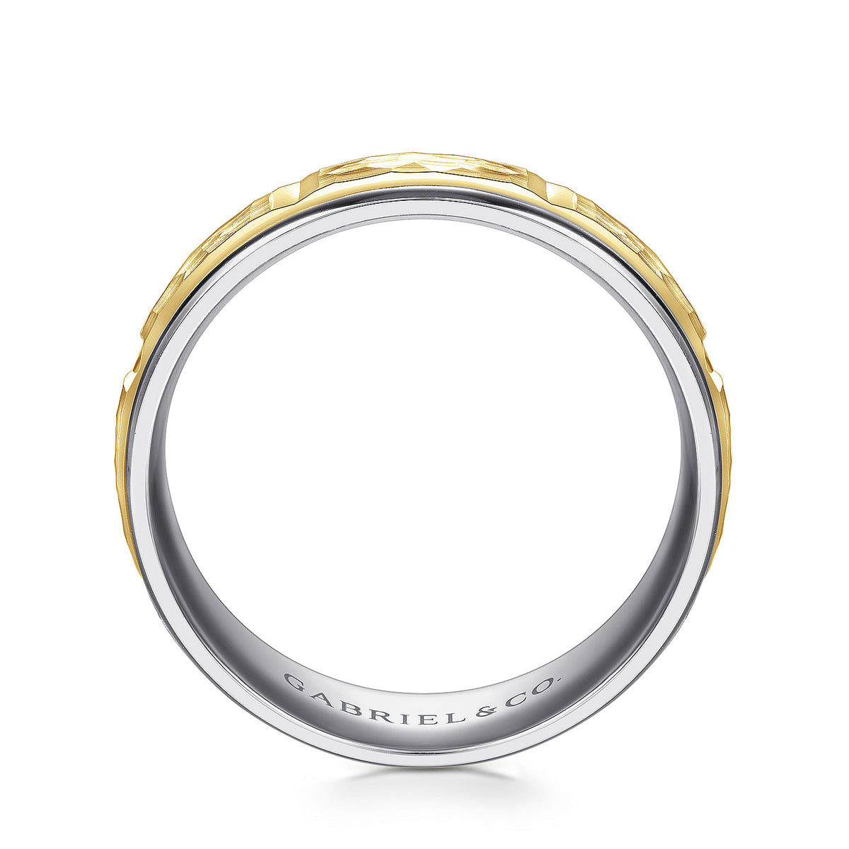 14K White-Yellow Gold 7mm - Hammered Station Men&#39;s Wedding Band