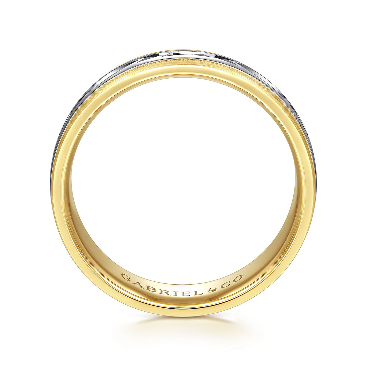 14K White-Yellow 6mm - Engraved Men&#39;s Wedding Band in Satin Finish