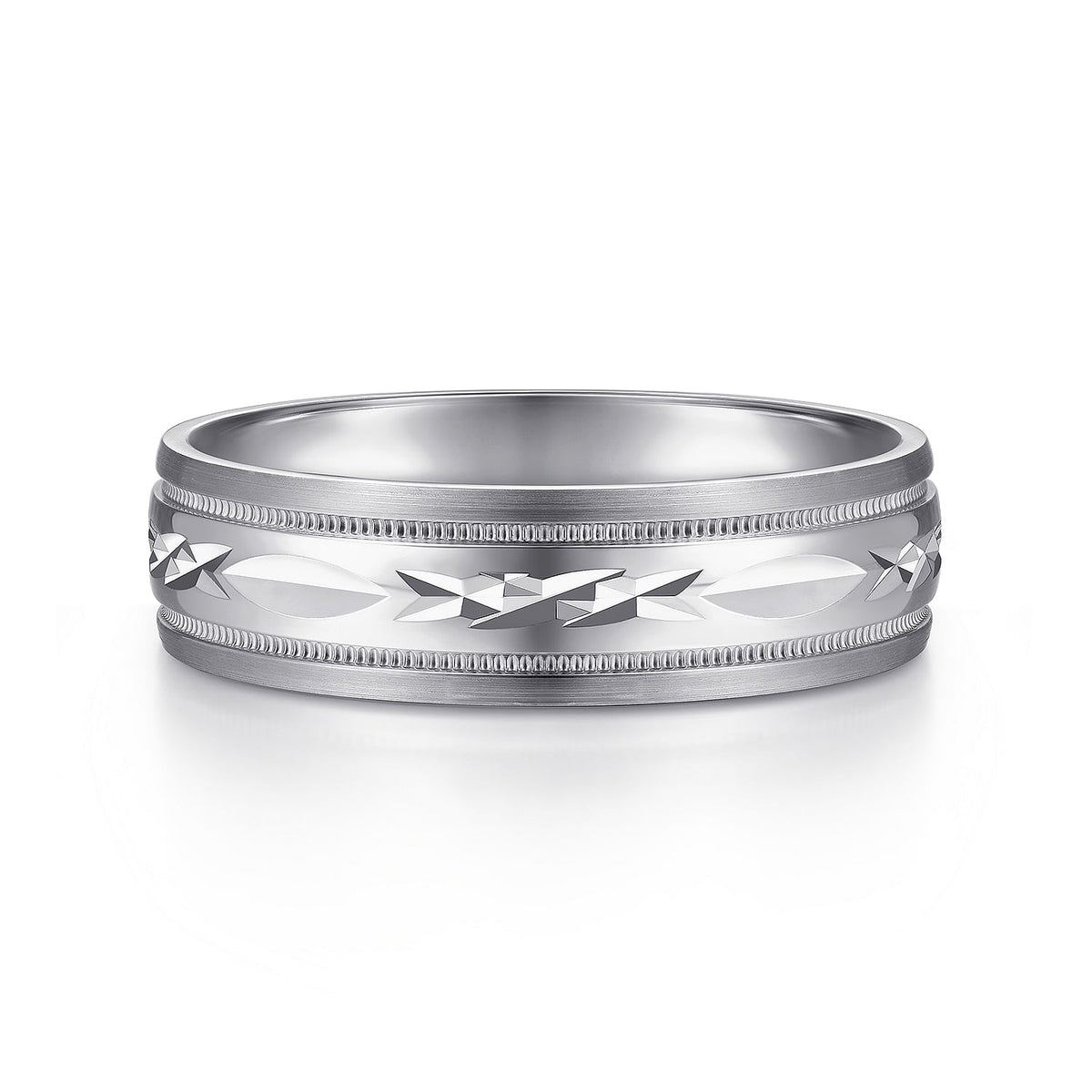 14K White 6mm - Engraved Men&#39;s Wedding Band in Satin Finish