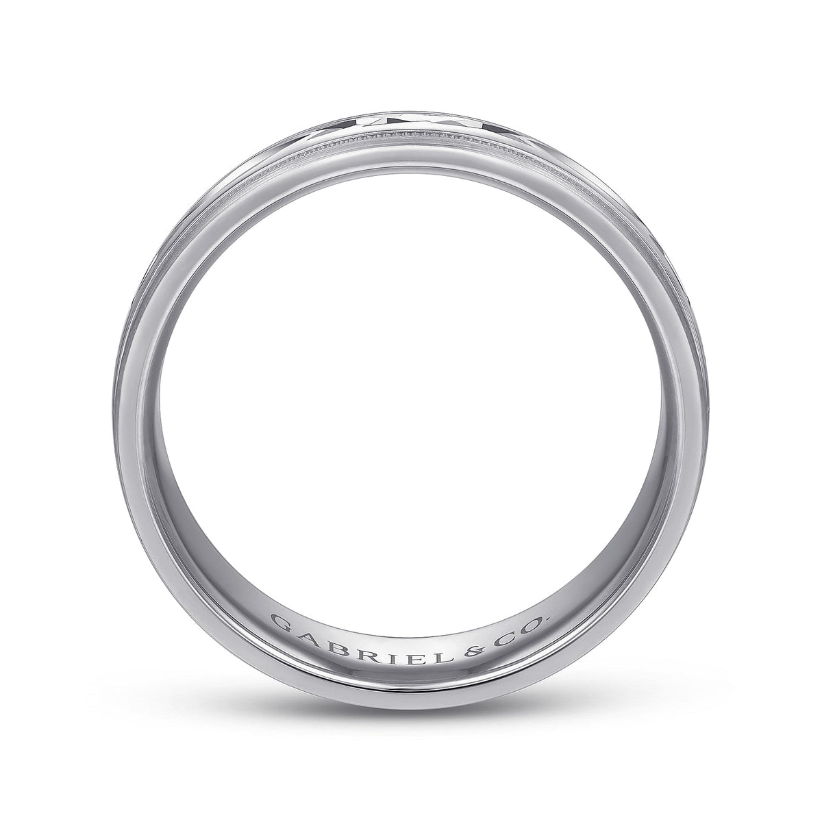 14K White 6mm - Engraved Men&#39;s Wedding Band in Satin Finish