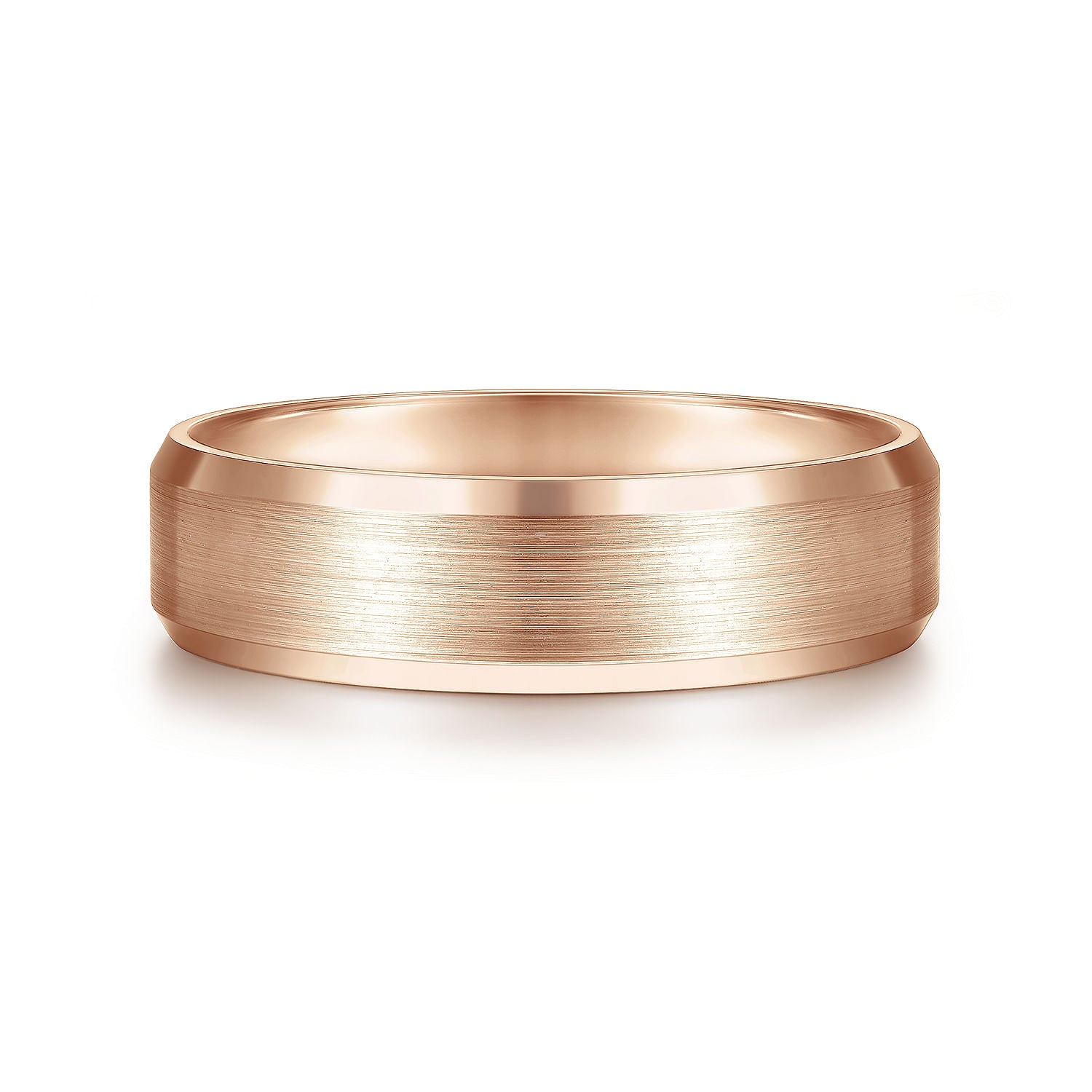 14K Rose Gold 6mm - Satin Finish Men's Wedding Band with Beveled Edge