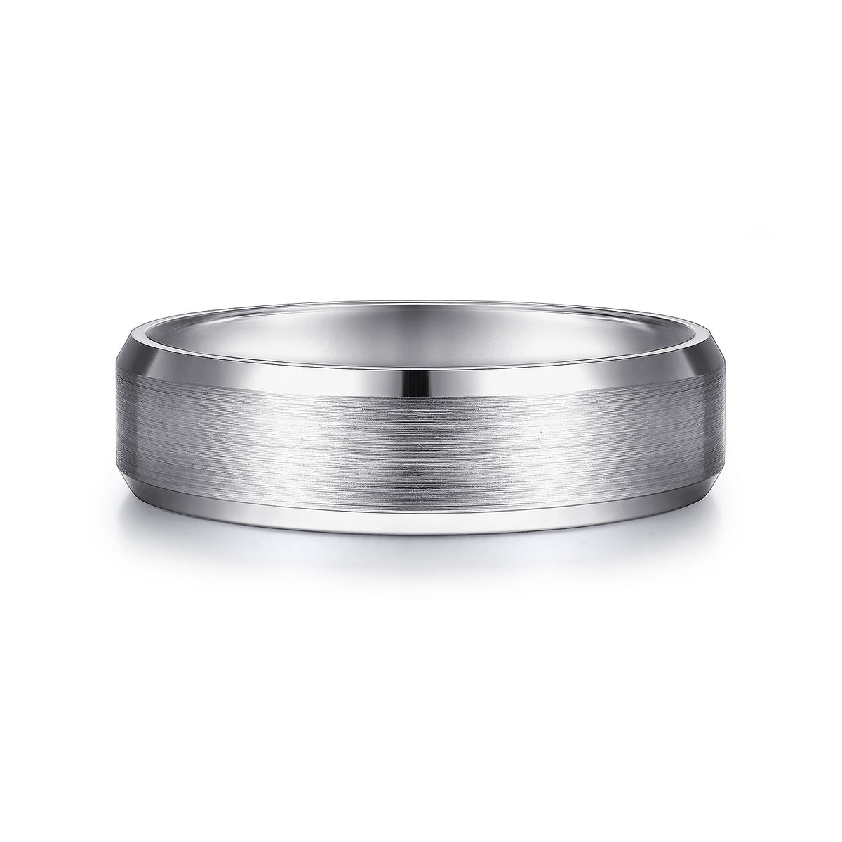 14K White Gold 6mm - Satin Finish Men&#39;s Wedding Band with Beveled Edge