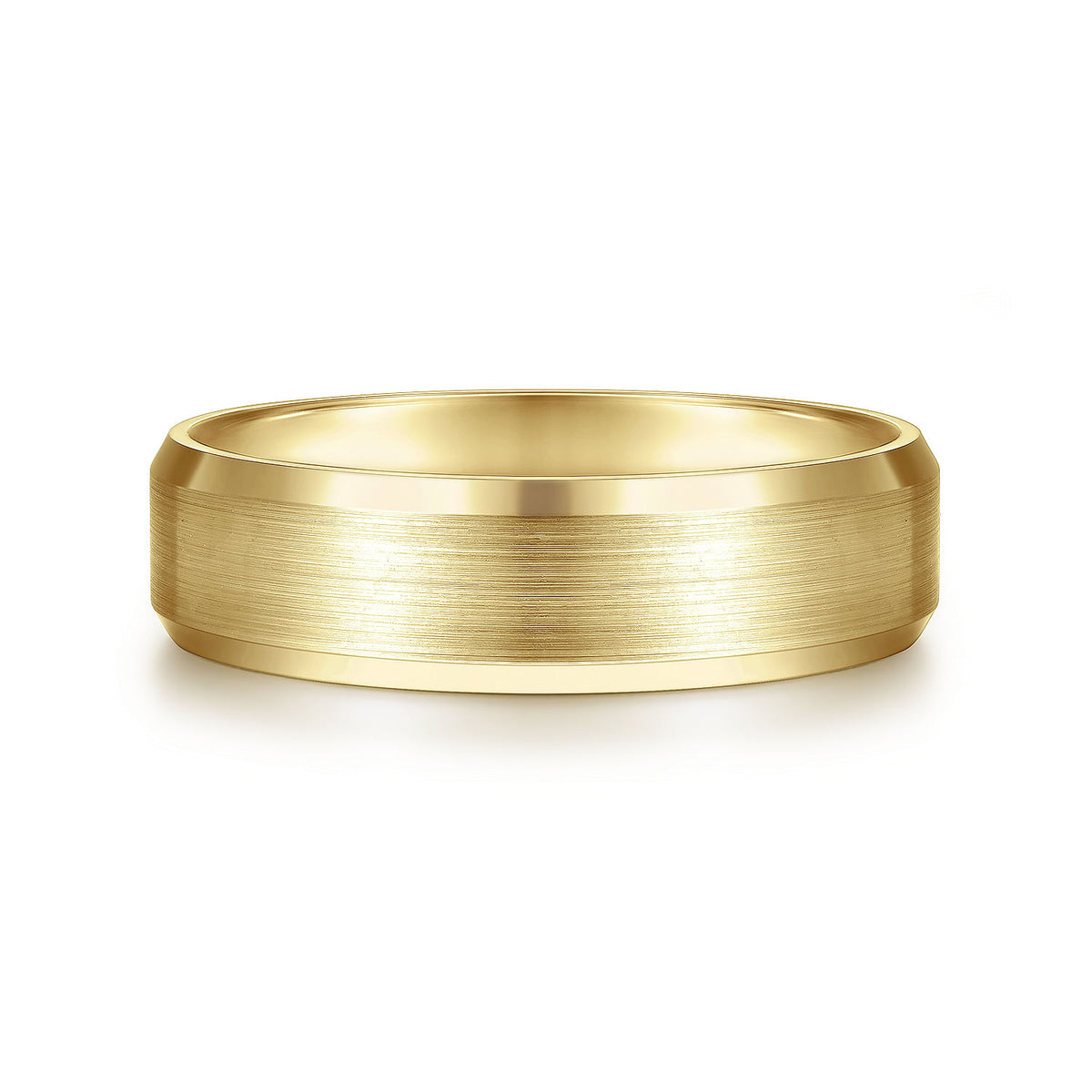 14K Yellow Gold 6mm - Satin Finish Men&#39;s Wedding Band with Beveled Edge