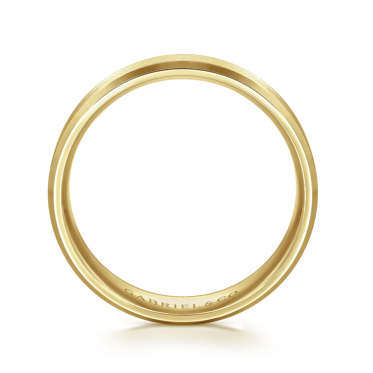 14K Yellow Gold 6mm - Satin Finish Men&#39;s Wedding Band with Beveled Edge