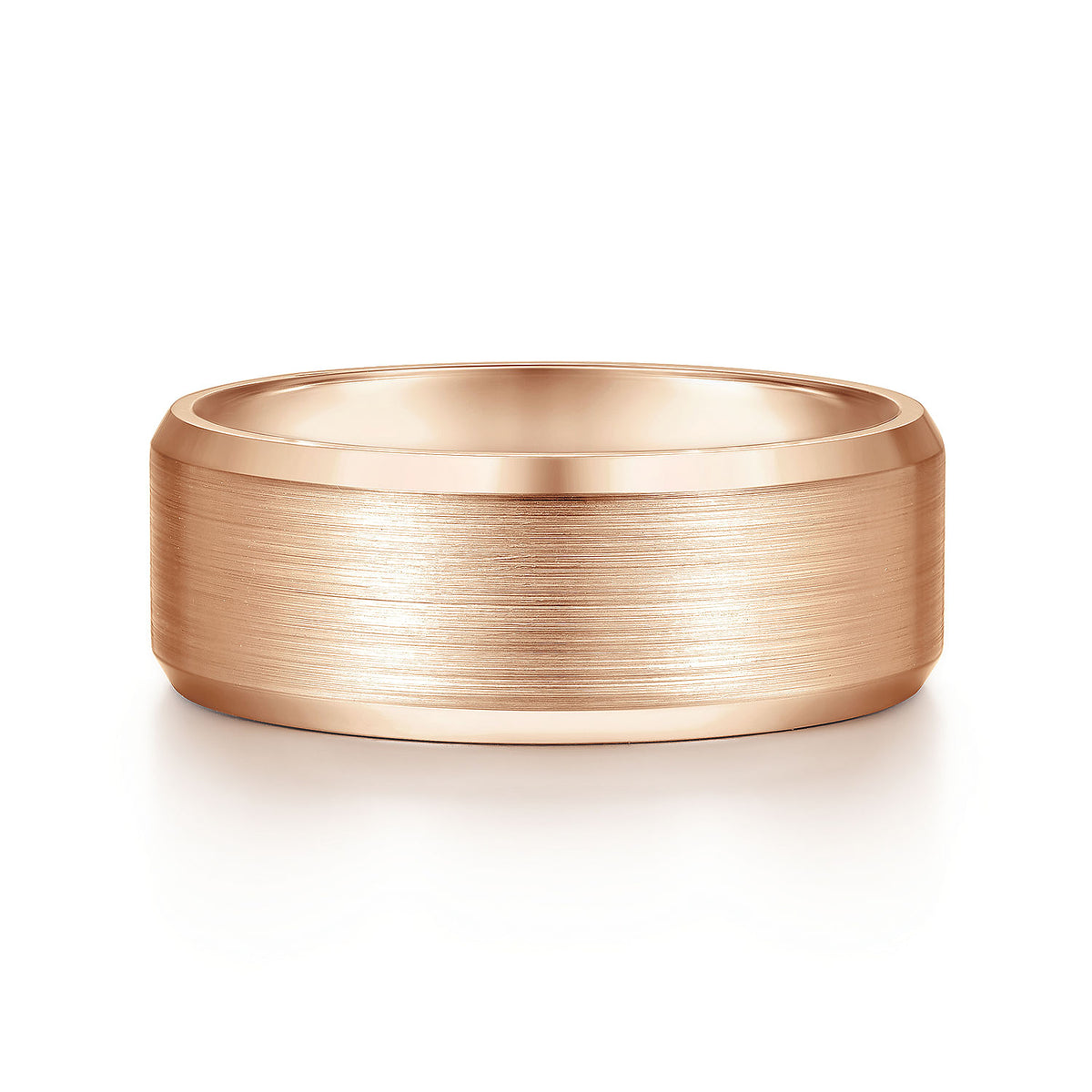 14K Rose Gold 8mm - Satin Finish Men&#39;s Wedding Band with Beveled Edge