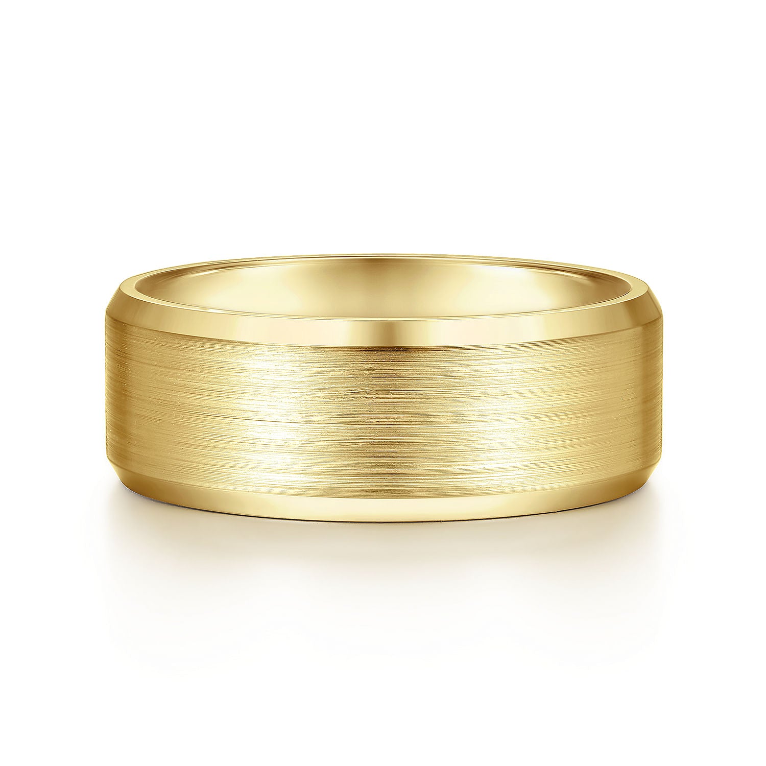 14K Yellow Gold 8mm - Satin Finish Men's Wedding Band with Beveled Edge