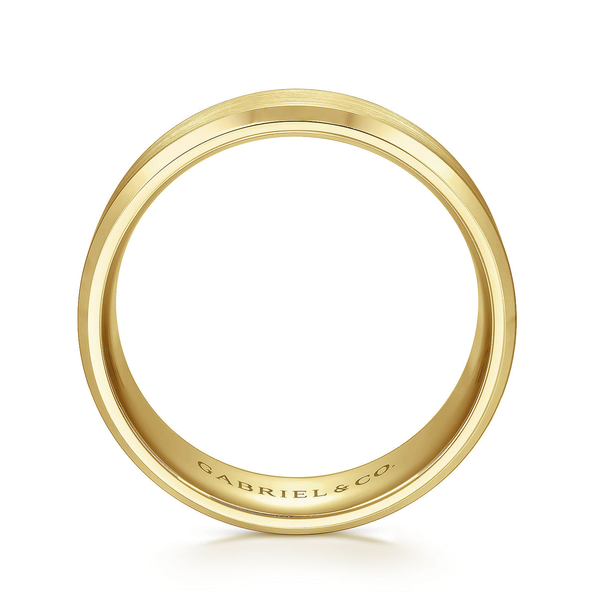 14K Yellow Gold 8mm - Satin Finish Men&#39;s Wedding Band with Beveled Edge