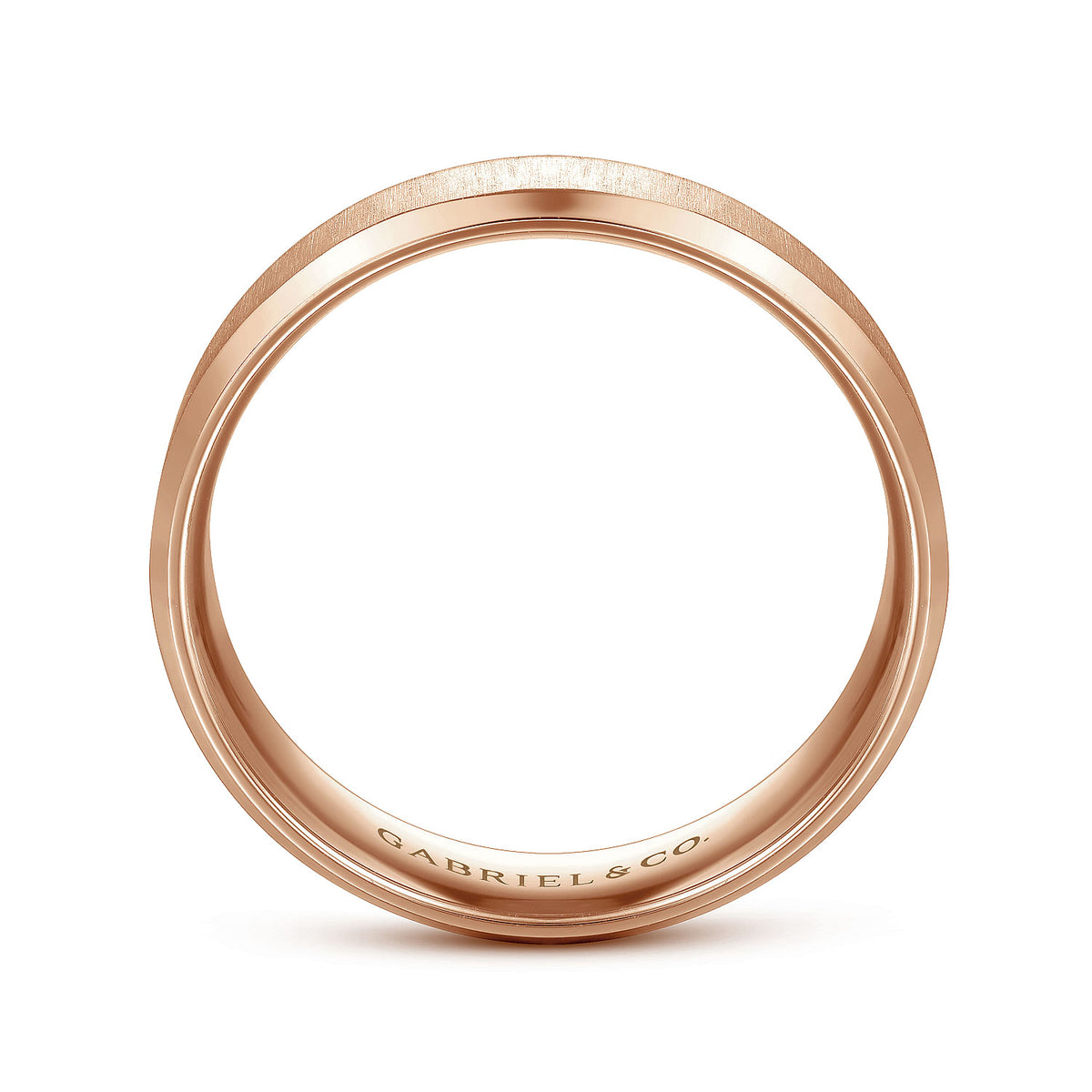 14K Rose Gold 6mm - Beveled Edge Satin Finish Men&#39;s Wedding Band
