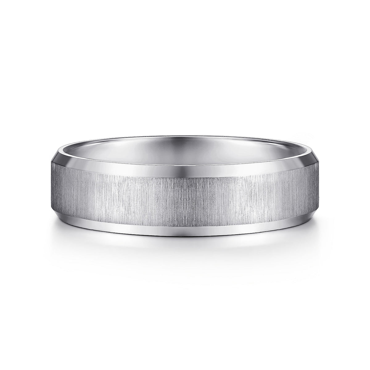 14K White Gold 6mm - Beveled Edge Satin Finish Men&#39;s Wedding Band