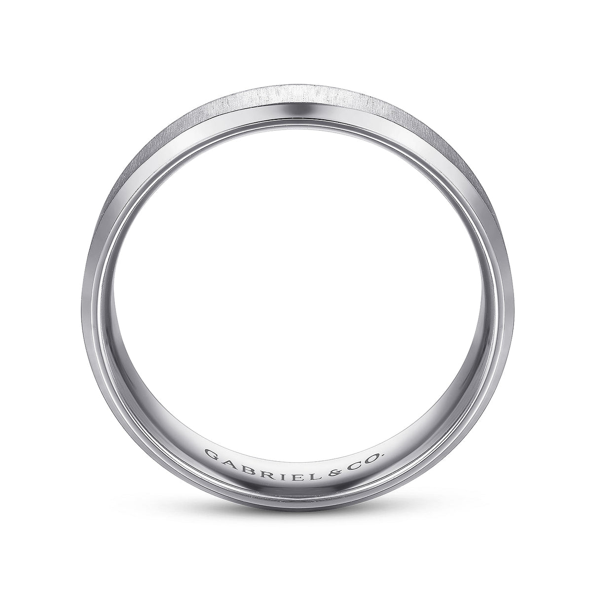 14K White Gold 6mm - Beveled Edge Satin Finish Men&#39;s Wedding Band