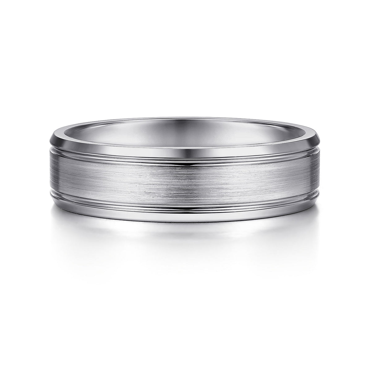 14K White Gold 6mm - Men&#39;s Wedding Band in Satin Finish