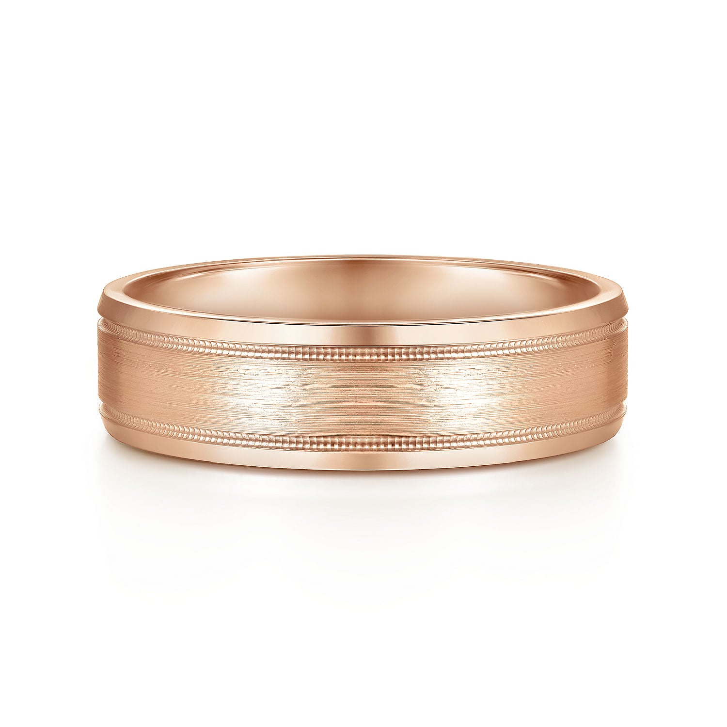 14K Rose Gold 6mm - Satin Polish Center and Milgrain Edge Men's Wedding Band