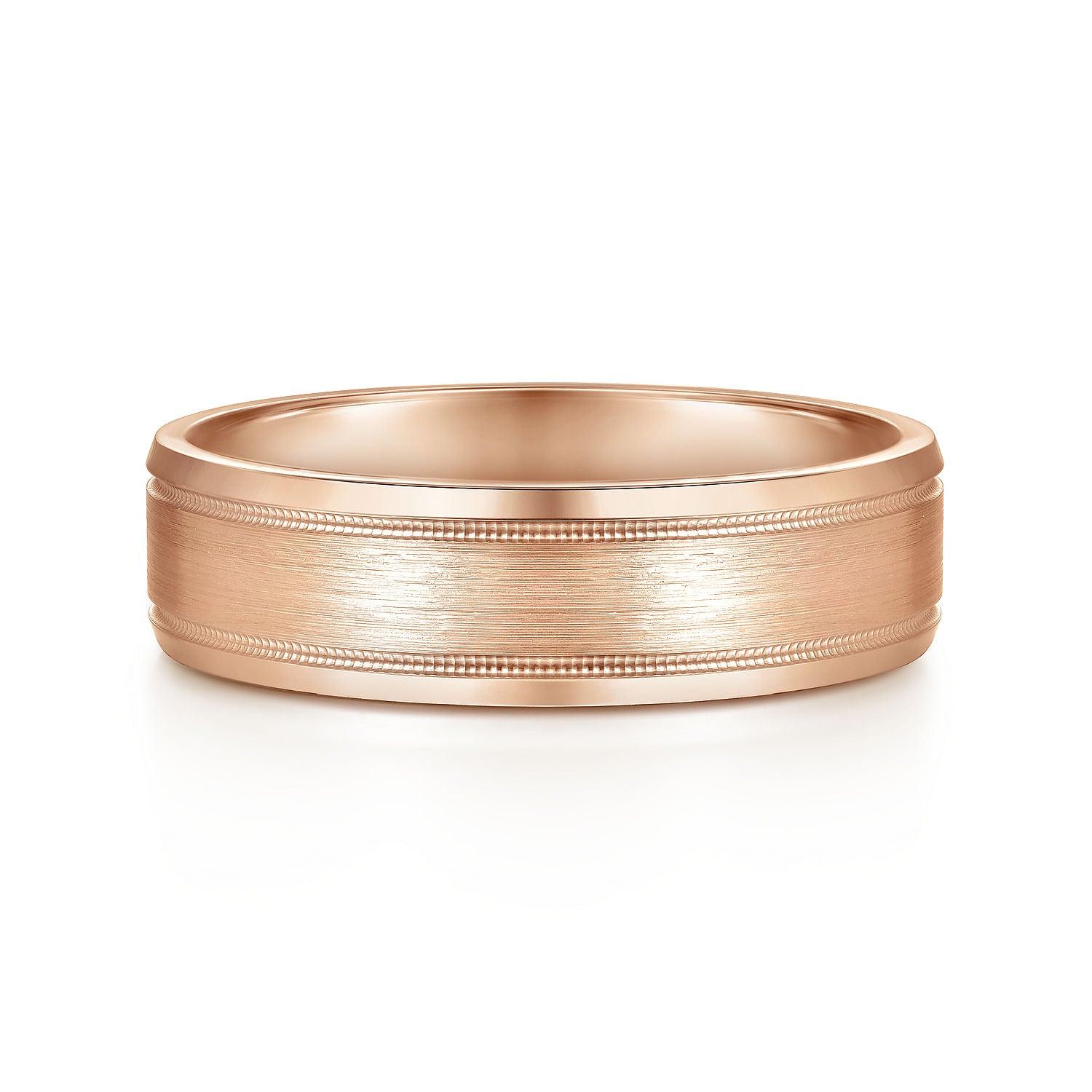 14K Rose Gold 6mm - Satin Polish Center and Milgrain Edge Men's Wedding Band