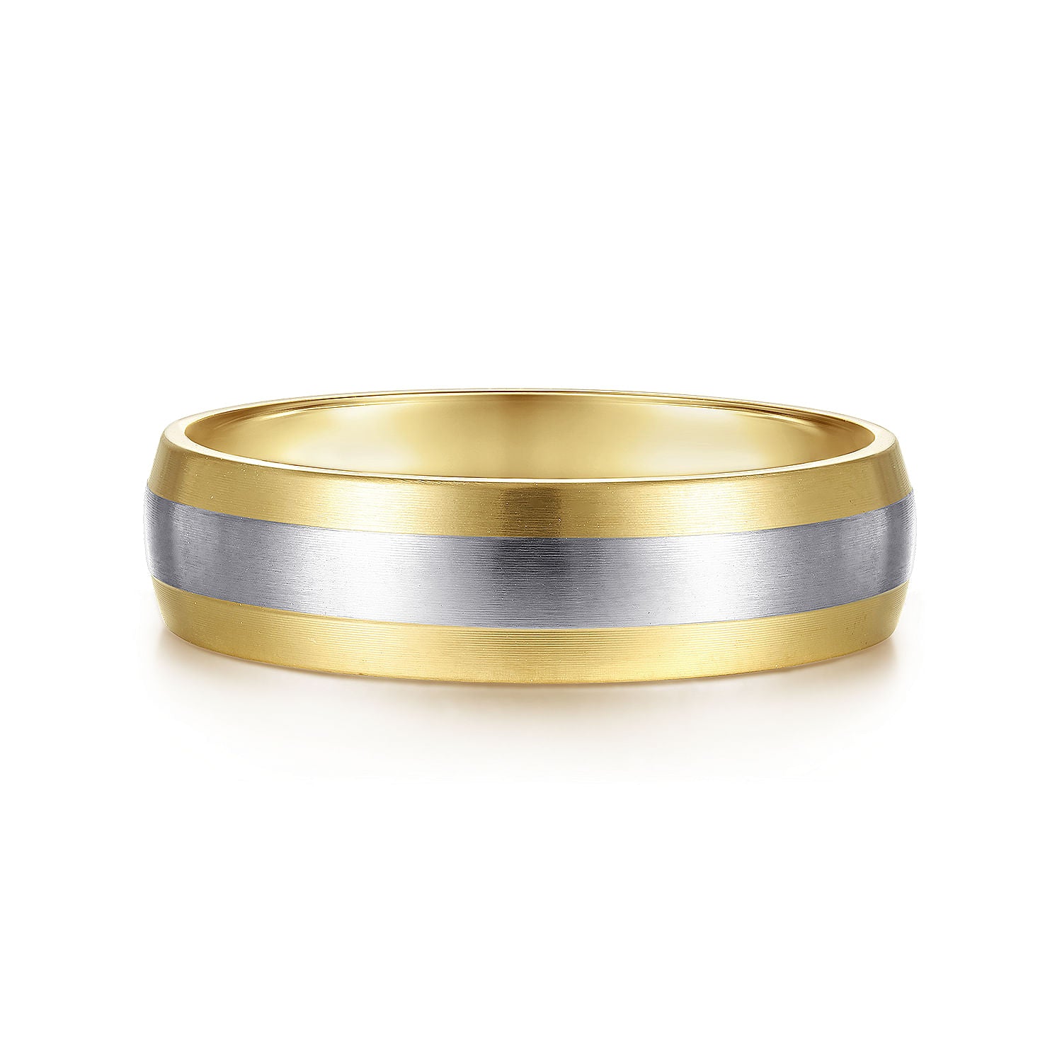 14K White-Yellow Gold 6mm - Two Tone Men's Wedding Band in Satin Finish