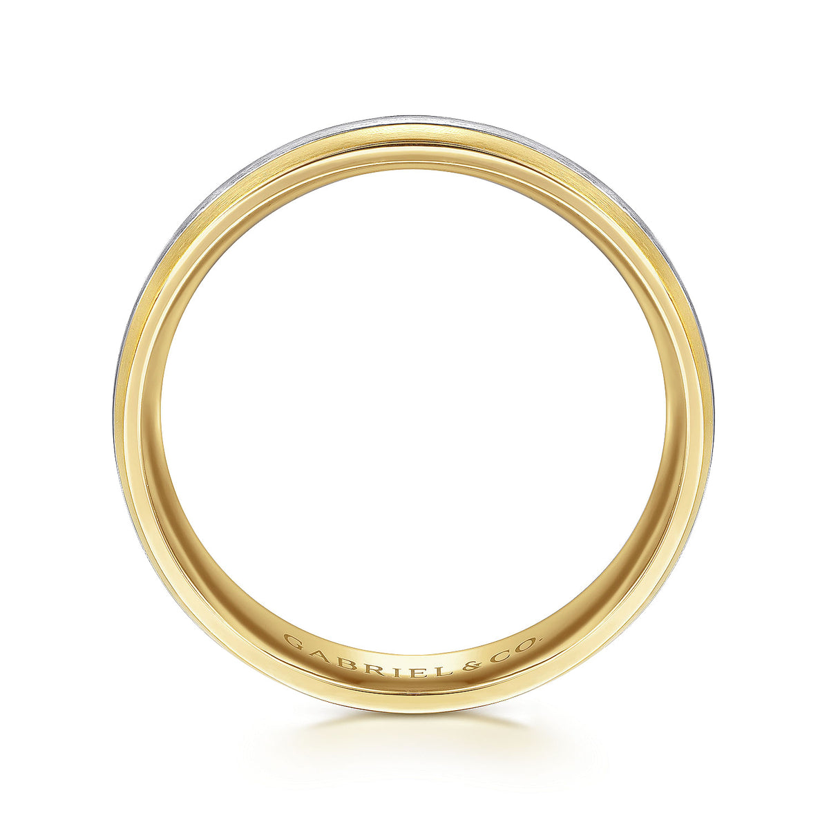 14K White-Yellow Gold 6mm - Two Tone Men&#39;s Wedding Band in Satin Finish