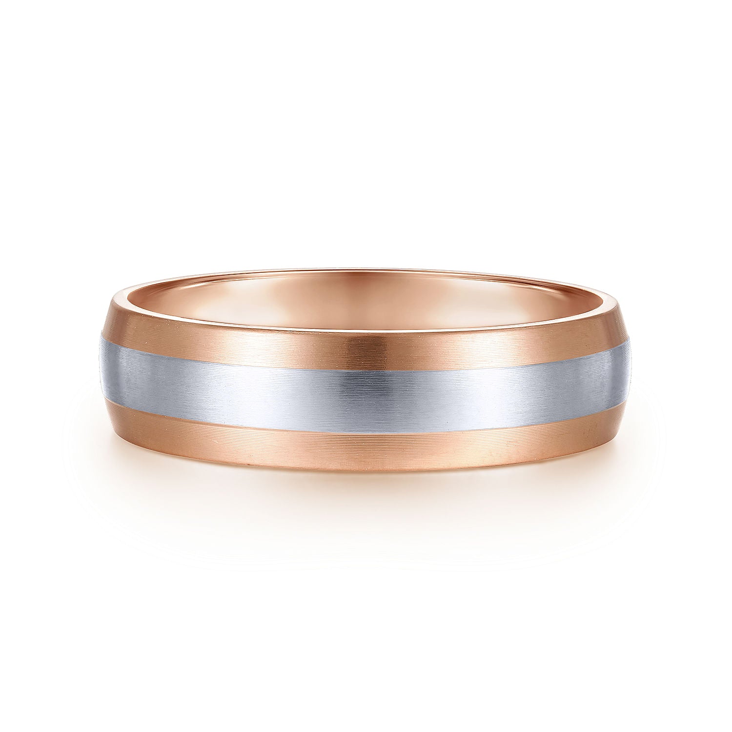 14K White-Rose Gold 6mm - Two Tone Men's Wedding Band in Satin Finish