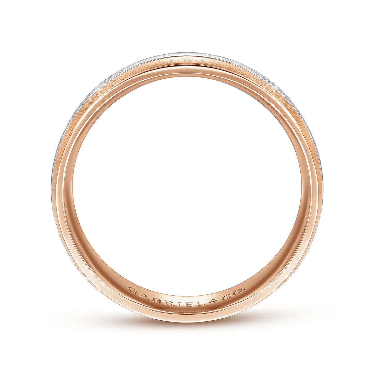 14K White-Rose Gold 6mm - Two Tone Men&#39;s Wedding Band in Satin Finish