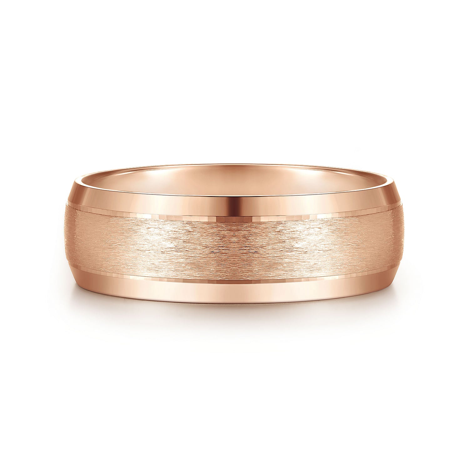 14K Rose Gold 7mm - Beveled Edge Men's Wedding Band in Horizontal Brush Finish