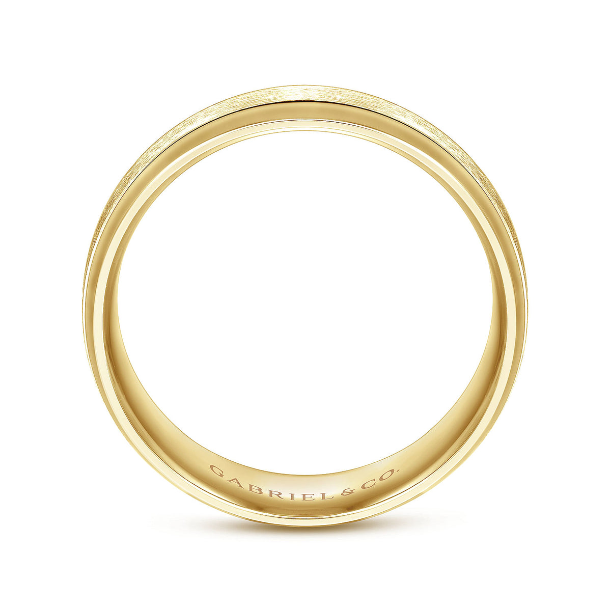 14K Yellow Gold 7mm - Beveled Edge Men&#39;s Wedding Band in Horizontal Brush Finish