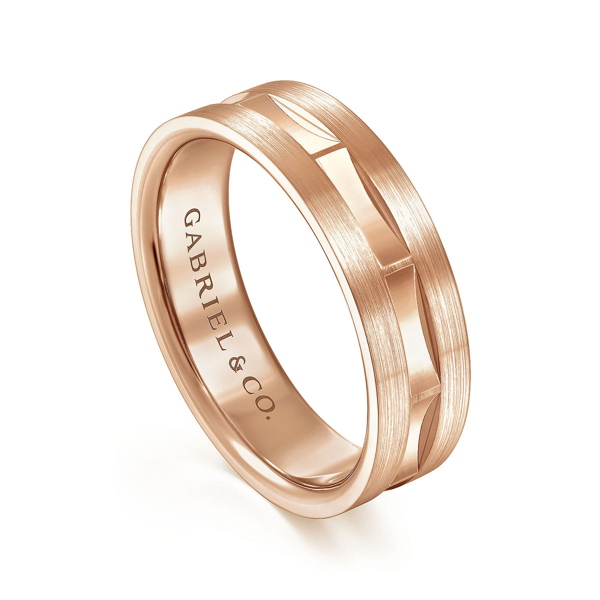 14K Rose Gold 6mm - Interwoven Men&#39;s Wedding Band in Brushed and Satin Finish
