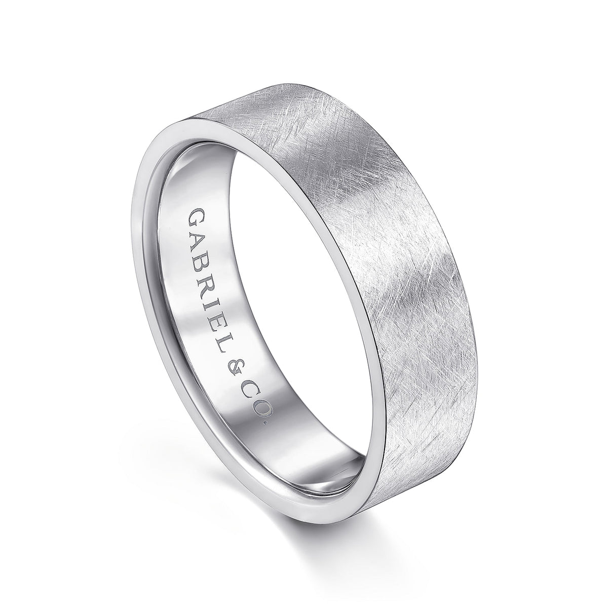 14K White Gold 6mm - Men&#39;s Wedding Band in Brushed Finish