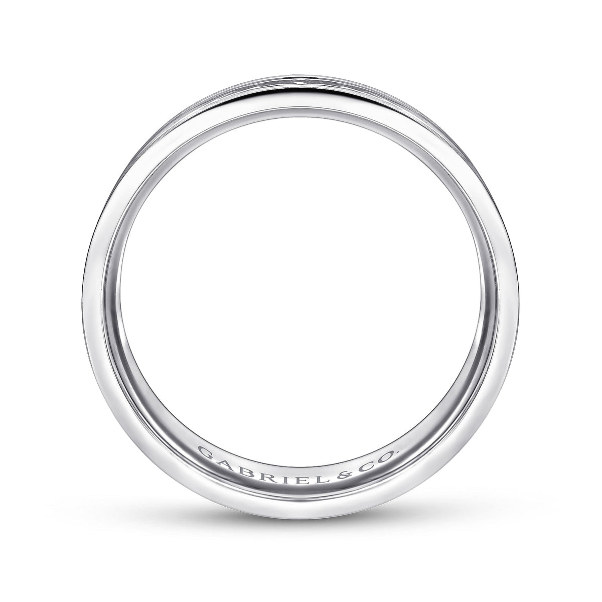 14K White Gold 7mm - Diamond Cut Center Men&#39;s Wedding Band in Satin Finish