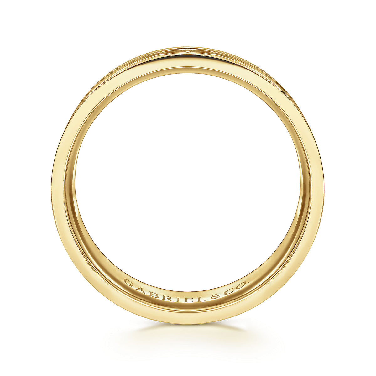 14K Yellow Gold 7mm - Diamond Cut Center Men&#39;s Wedding Band in Satin Finish