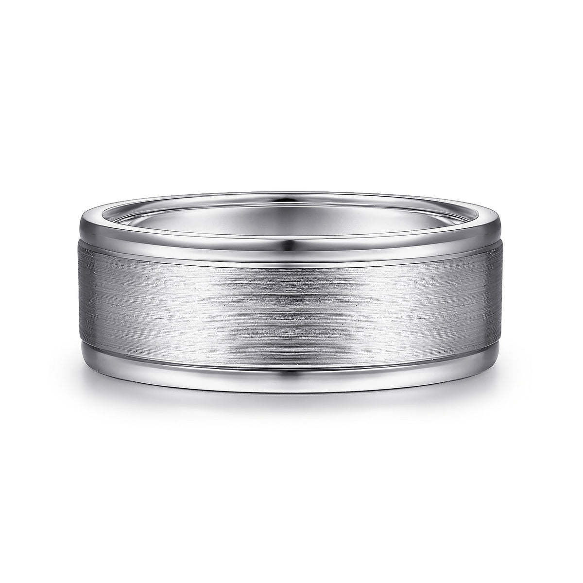 14K White Gold 8mm - Men&#39;s Wedding Band in Satin Finish