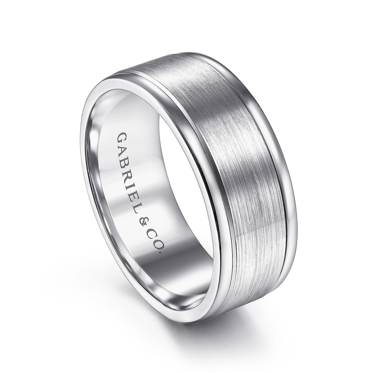 14K White Gold 8mm - Men&#39;s Wedding Band in Satin Finish